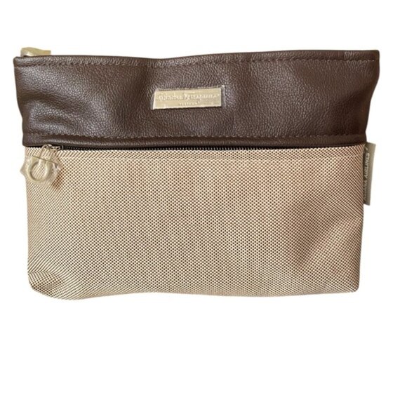 Salvatore Ferragamo Brown Canvas Leather Bag Multipurpose Toiletry Airline Pouch - Picture 7 of 7
